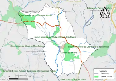 Carte des ZNIEFF de type 1 de la commune.