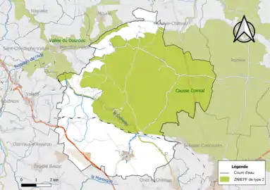 Carte des ZNIEFF de type 2 de la commune.