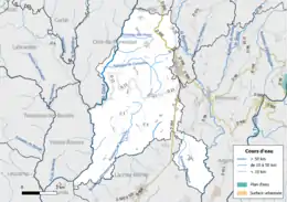 Carte en couleur présentant le réseau hydrographique de la commune
