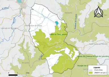 Carte des ZNIEFF de type 2 de la commune.