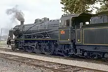 La 141 C 100 en gare de Richelieu le 28/08/1983.