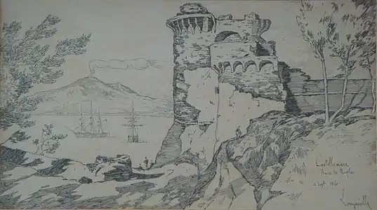Castellamare, baie de Naples, dessin à la plume, 4 sept. 1860
