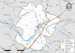 Carte en couleur présentant le réseau hydrographique de la commune
