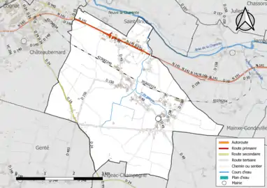 Carte en couleur présentant le réseau hydrographique de la commune