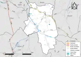 Carte en couleur présentant le réseau hydrographique de la commune