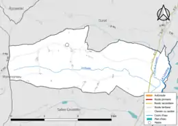 Carte en couleurs présentant le réseau hydrographique de la commune
