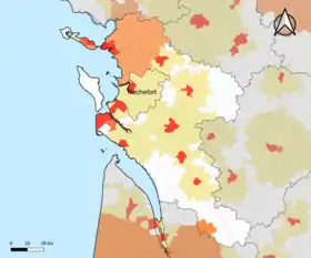 Localisation de l'aire d'attraction de Rochefort dans le département de la Charente-Maritime.