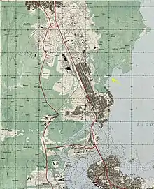 Carte de Lagos en 1962 ; flèche jaune: Makoko.