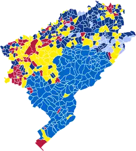 Nuance politique des candidats arrivés en tête dans chaque commune au 1er tour.