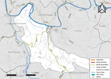 Carte en couleur présentant le réseau hydrographique de la commune