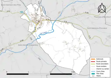 Carte en couleur présentant le réseau hydrographique de la commune