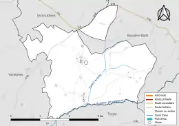 Carte en couleur présentant le réseau hydrographique de la commune