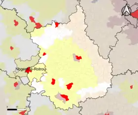 Localisation de l'aire d'attraction de Nogent-le-Rotrou dans le département d'Eure-et-Loir.