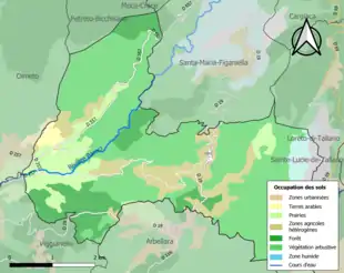 Carte en couleurs présentant l'occupation des sols.