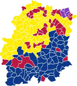 Nuance politique des candidats arrivés en tête dans chaque commune au 2e tour.