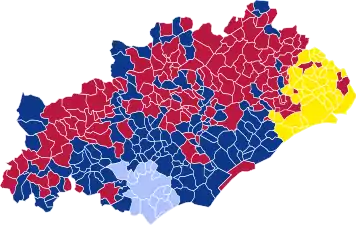 Nuance politique des candidats arrivés en tête dans chaque commune au 2e tour.