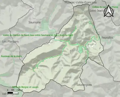 Carte de la ZNIEFF de type 1 sur la commune.