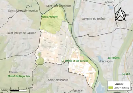 Carte des ZNIEFF de type 2 sur la commune.