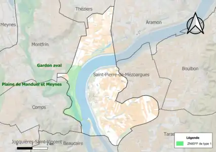 Carte de la ZNIEFF de type 1 sur la commune.