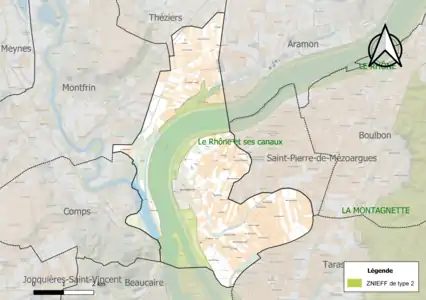 Carte de la ZNIEFF de type 2 sur la commune.