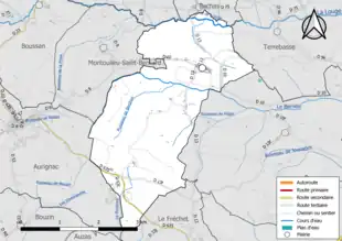 Carte en couleur présentant le réseau hydrographique de la commune