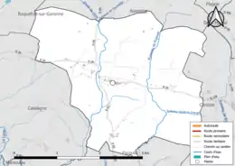Carte en couleur présentant le réseau hydrographique de la commune