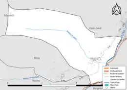 Carte en couleur présentant le réseau hydrographique de la commune