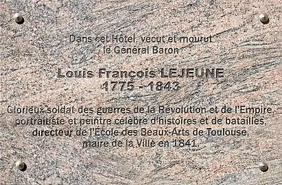 Plaque commémorative à Louis-François Lejeune à l'Hotel de Bellegarde