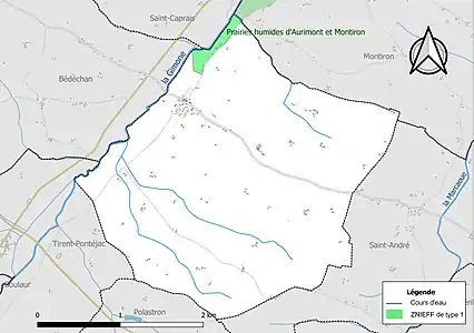 Carte de la ZNIEFF de type 1 sur la commune.