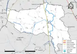 Carte en couleur présentant le réseau hydrographique de la commune