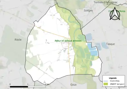 Carte de la ZNIEFF de type 2 sur la commune.