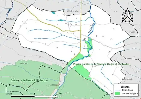 Carte des ZNIEFF de type 1 sur la commune.