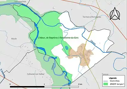 Carte de la ZNIEFF de type 1 sur la commune.