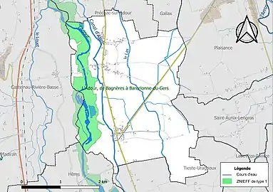 Carte de la ZNIEFF de type 1 sur la commune.
