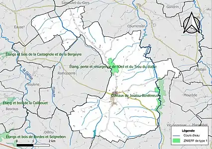 Carte des ZNIEFF de type 1 sur la commune.