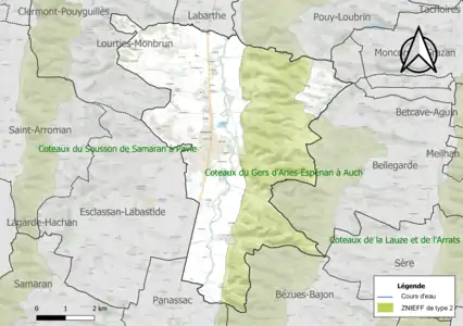 Carte de la ZNIEFF de type 2 sur la commune.