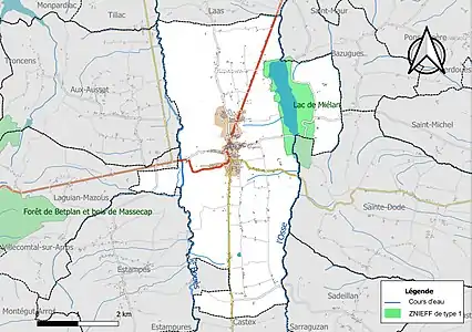 Carte de la ZNIEFF de type 1 sur la commune.