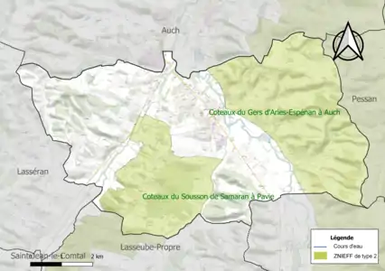 Carte des ZNIEFF de type 2 sur la commune.
