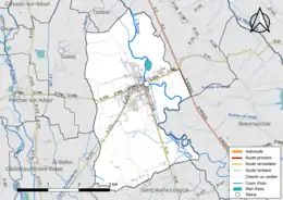 Carte en couleur présentant le réseau hydrographique de la commune
