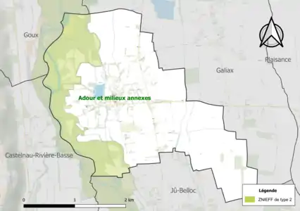 Carte de la ZNIEFF de type 2 sur la commune.