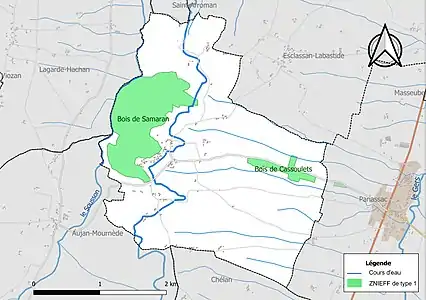 Carte des ZNIEFF de type 1 sur la commune.