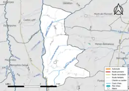 Carte en couleur présentant le réseau hydrographique de la commune