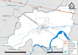 Carte en couleur présentant le réseau hydrographique de la commune