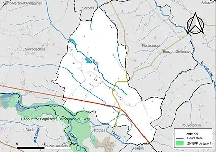 Carte de la ZNIEFF de type 1 sur la commune.