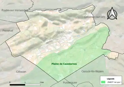 Carte de la ZNIEFF de type 1 sur la commune.