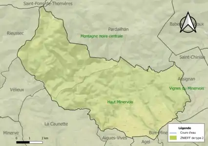 Carte des ZNIEFF de type 2 sur la commune.