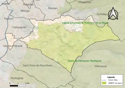 Carte des ZNIEFF de type 2 sur la commune.