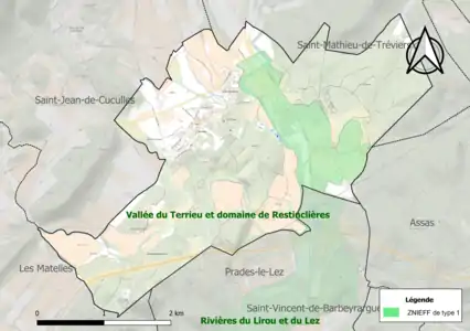 Carte de la ZNIEFF de type 1 sur la commune.
