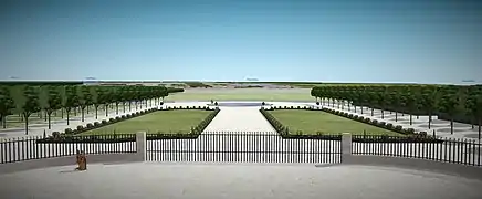 Vue depuis le premier étage du château d'Ivry sur le parterre, vers 1700