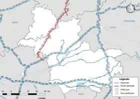 Carte du réseau routier national (autoroutes et routes nationales) dans le département de Loir-et-Cher